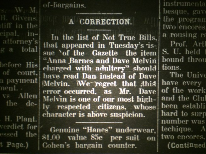 Journalistic klutziness. The Milton Gazette, Jan. 30, 1914, page one. 