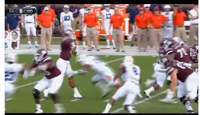 Prescott takes a hit in the groin and still makes the touchdown pass. Hail State!