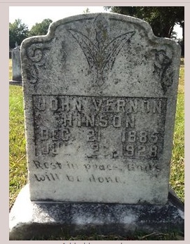 John Vernon Hinson. Death by accident? Image Source: find-a-grave.com