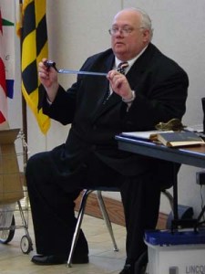 Chris giving a talk at a local elementary school. He had a large collection of Civil War artifacts he liked to show during his talks. Source: Norwood