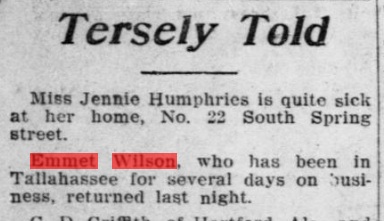 Notice that his name is misspelled -- not quite 'famous' enough at this point. Source: The Pensacola Journal, October, 1907.