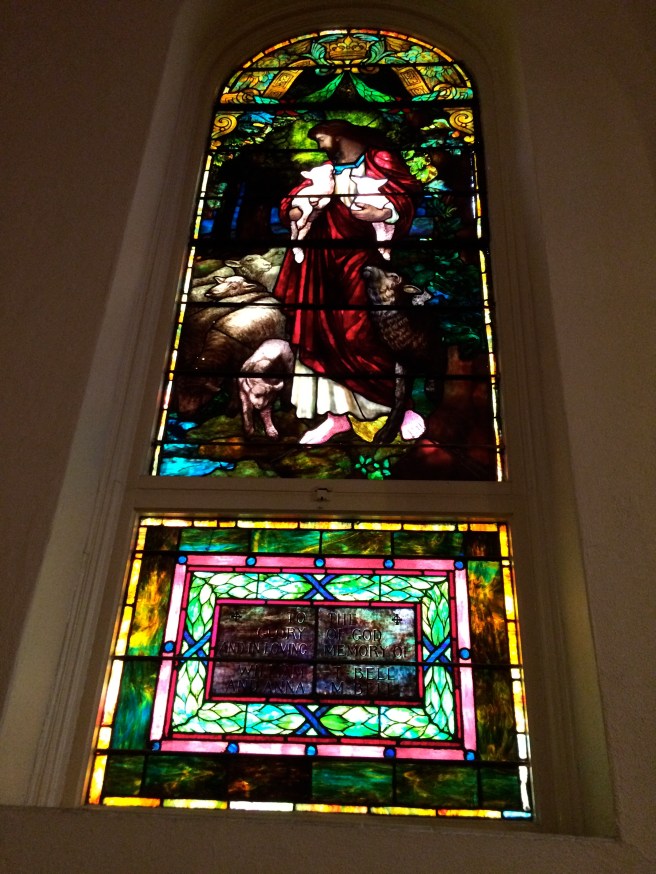 Not a great photo, but a beautifully moving stained glass window. I wonder if Emmett liked it, too.