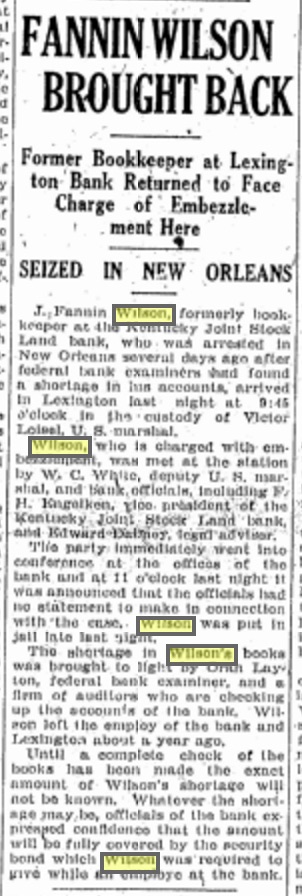 Dec 13, 1926 edition of the Lexington Herald. Fannin spent Christmas at the big house instead of Belle's house. Source: Genealogybank.com