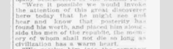 "...that posterity has found his worth..." Emmett Wilson, in the dedication speech. Source: The Pensacola Journal; Chronicling America.gov