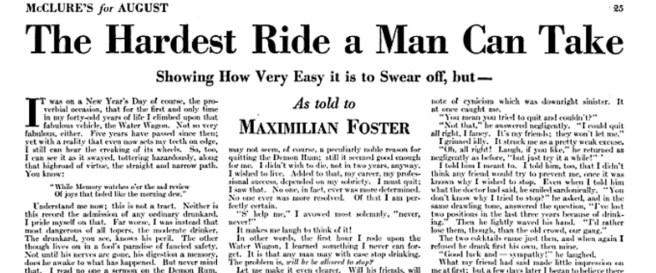 From McClure's Magazine, August, 1915. Back then, even without AA (which didn't exist until 1935), the man in this article understood that stopping drinking was the easy part. The hard part was staying sober. Source: Google Books; McClure's Magazine.
