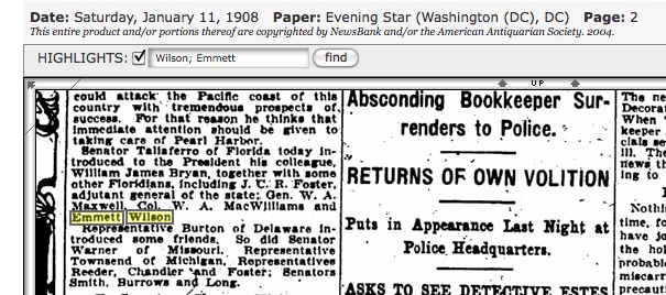 Emmett in Washington, D.C., in high-powered company. Source: Genealogybank.com