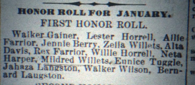 This was unusual, I thought: Walker, 19, is still in grade school as of January 1903. Source: The Chipley Banner, February 1903.