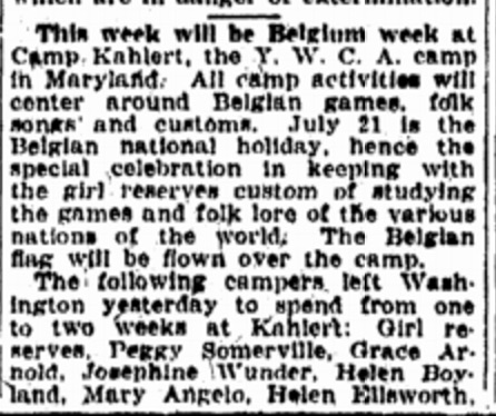It's Belgium Week for the YWCA campers! Source: Washington, D.C. Evening Star, 1925