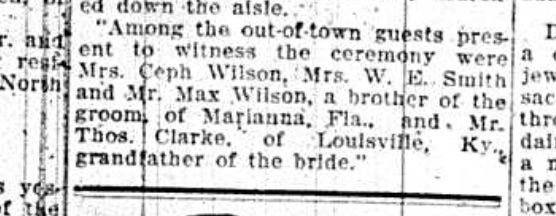 Emmett may not have been present at the wedding in Gainesville, else he would have been listed here, too. Source: The Pensacola Journal, June 22, 1910