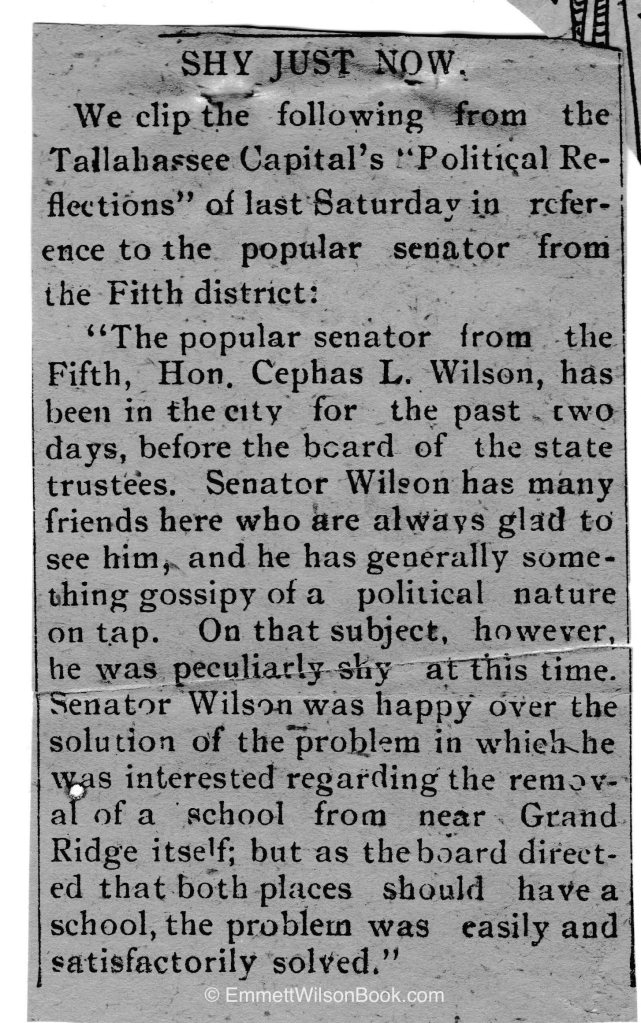 The clip was a reprint in another Florida state paper; the type does not look like the style used by the Marianna Times-Union between 1900-1918 (based on my reading of all available hard copy). I'd estimate the date of this article around 1902, based on the issue in the article.