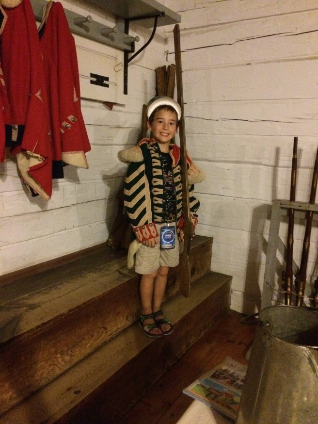 My son dressed up as one of King George's soldiers. This was a great hands-on, educational visit for kids of all ages.