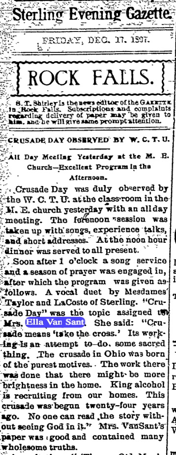 The crusading Ella Van Sant. Source: The Sterling Gazette, 1907