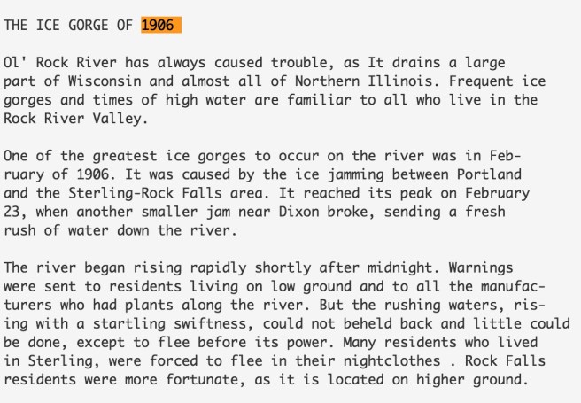 Details on the Ice Gorge of 1906. Source: Historical Centennial Program, Rock Falls, Illinois